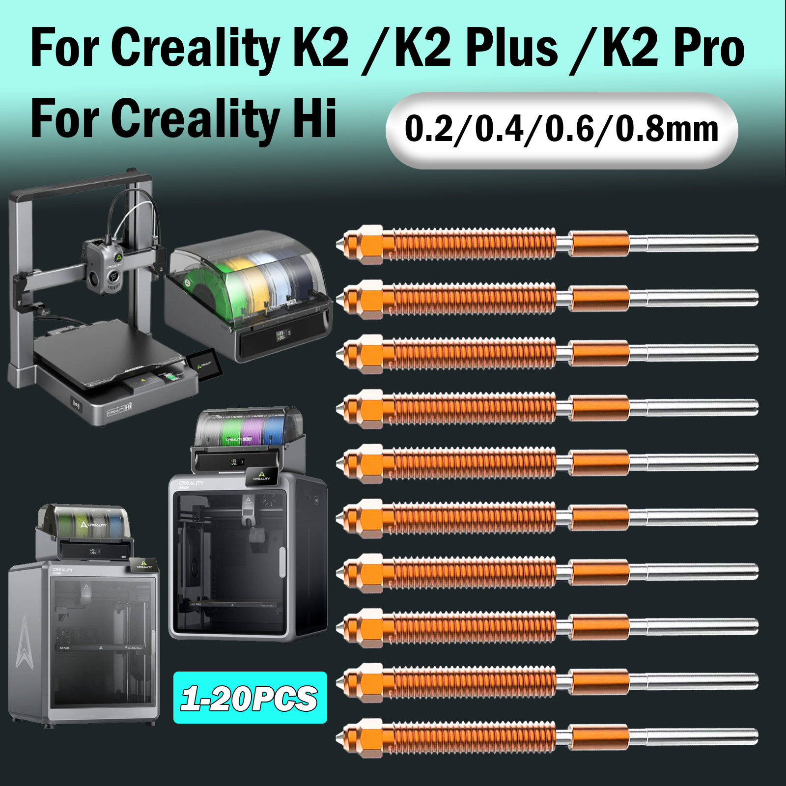 Насадка Unicorn Creality K2/K2 Plus/K2Pro, быстросменная насадка, цельнометаллическая закаленная сталь Unicorn, подходит для сборки Creality Hi Hotend
