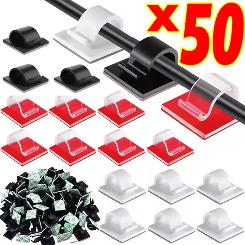 Clips de câbles extérieurs auto-adhésifs, 50 pièces, Clip lumineux, décoration, gestion des câbles, pour voiture, bureau et maison féeriques
