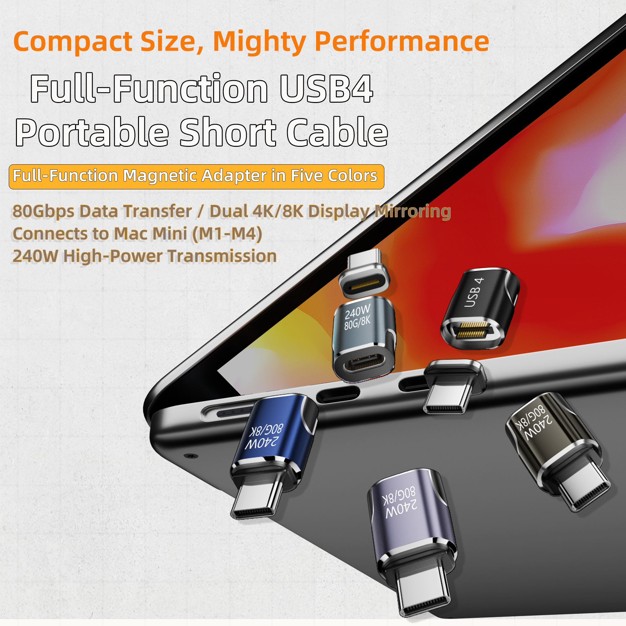 Adaptador magnético PD 240W tipo C a tipo C USB 4 con todas las funciones 80Gbps 8K @ 60Hz convertidor magnético USB-C de carga rápida para iPhone 15