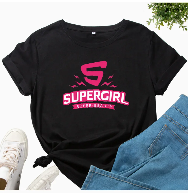 Supergirl Print Women T Shirt Short Sleeve O Neck Loose Women Tshirt Ladies Tee Shirt Tops Clothes Camisetas Mujer