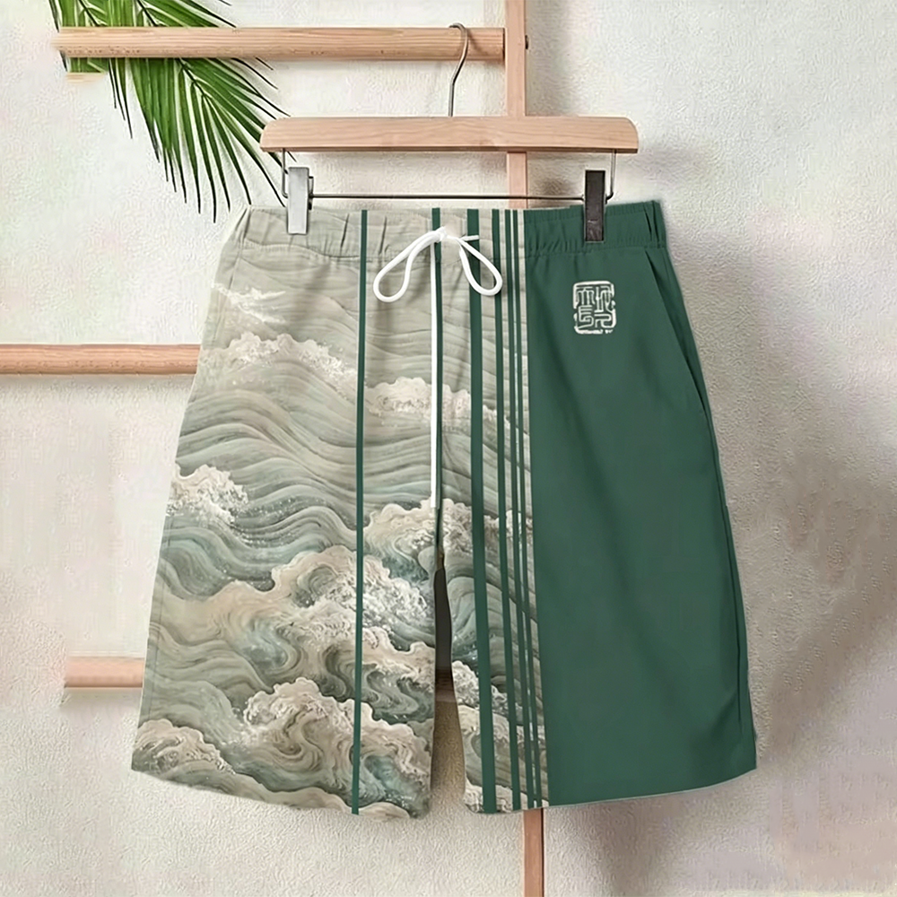 3D Japanese Wave Print Street Hip-Hop Casual Beach Shorts for Men And Women with Drawstring And Pockets Summer Fashion