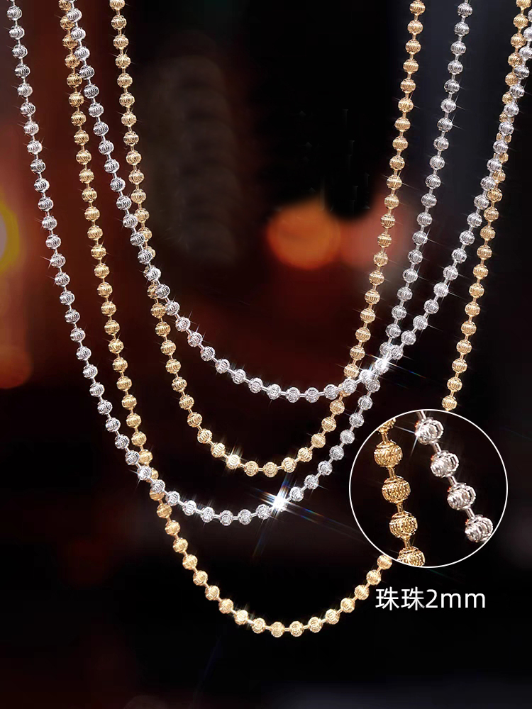925 perak murni 2mm berkilau berlian rantai kalung untuk wanita pria 40cm-60cm S925 bola manik-manik rantai fit liontin DIY Perhiasan
