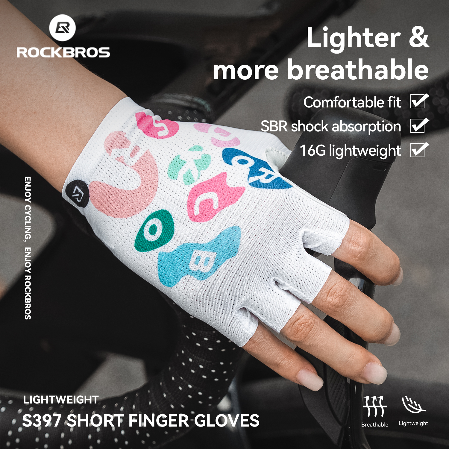 ROCKBROS Fahrradhandschuhe Sommer Atmungsaktive MTB Rennrad Handschuhe SBR Gepolsterte Stoßfest Halbfinger Fahrradhandschuhe Zubehör