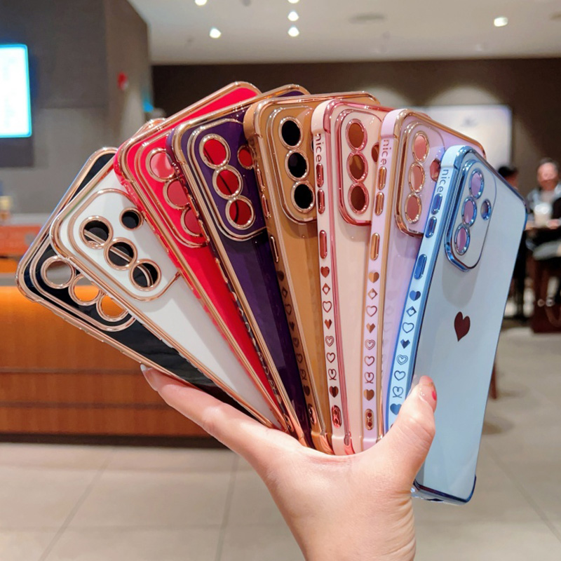 Capa de Telefone com Coração Lateral em Eletroplatação para Samsung Galaxy S26 S25 Ultra S24 S23 A16 A55, Proteção de Lente, Capa Traseira à Prova de Choque