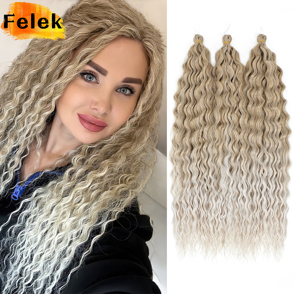 Ombre marrón Ariel rizos pelo profundo WaveTwist extensión de cabello de ganchillo 22 30 pulgadas trenzas de ganchillo sintéticas pelo trenzado rizado verde