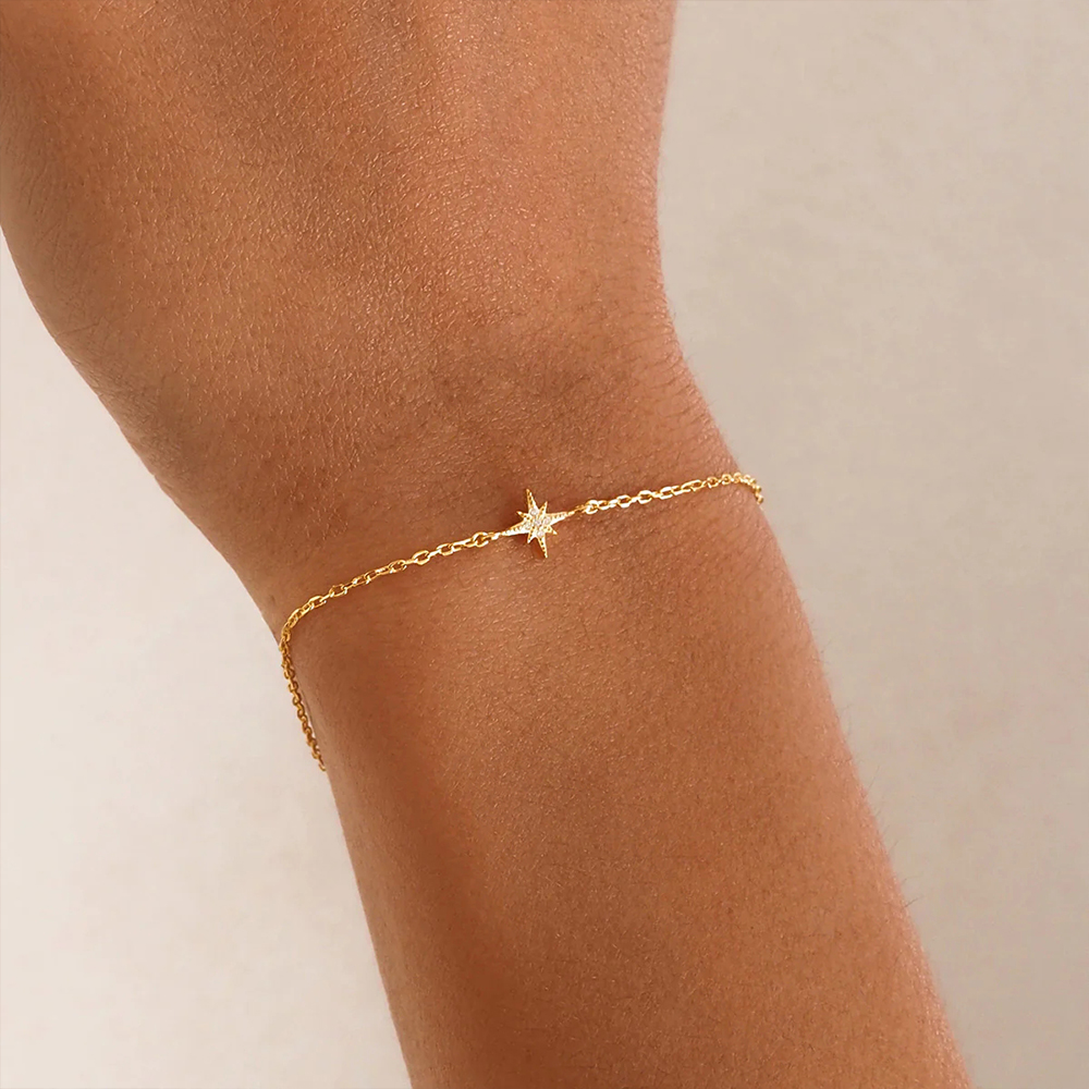 CANNER Bracciale in zircone con stella a otto punte in stile europeo americano Bracciale semplice e versatile con personalità in argento sterling S925