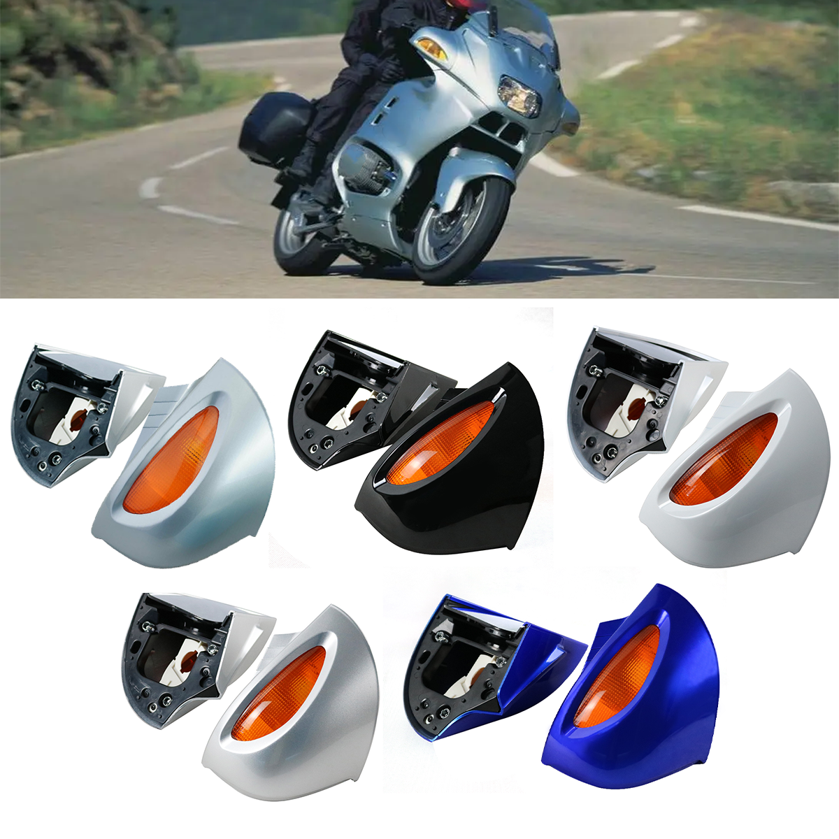 Kaca Spion Samping Sepeda Motor dengan Indikator Lampu Sinyal Belok Lensa Amber Kuning Kiri Kanan untuk BMW R1100RT R1150RT R1100RTP