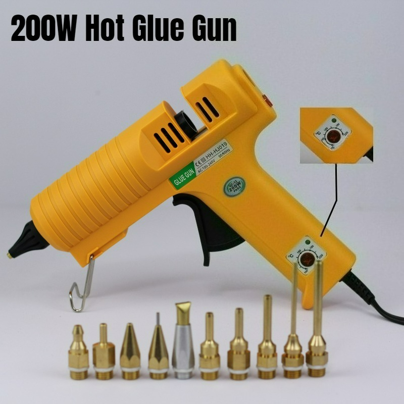 Pistola de silicona caliente de 200W con boquilla y barras de pegamento de 11mm, temperatura ajustable, pistola de pegamento profesional negra, manualidades DIY 220V