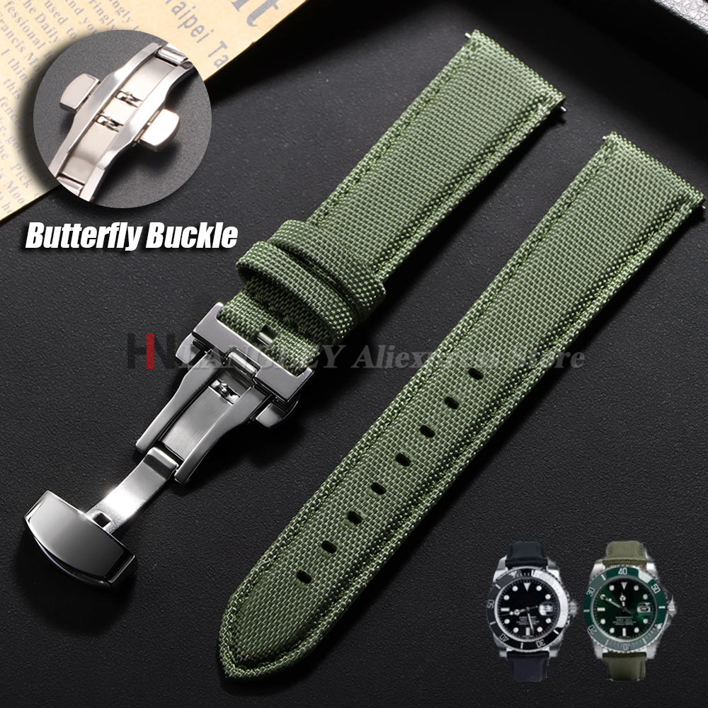 Pulseira de relógio de pano vela 20mm 22mm para omega para seiko negócios náilon borboleta fivela à prova dwaterproof água das mulheres dos homens pulseira de liberação rápida