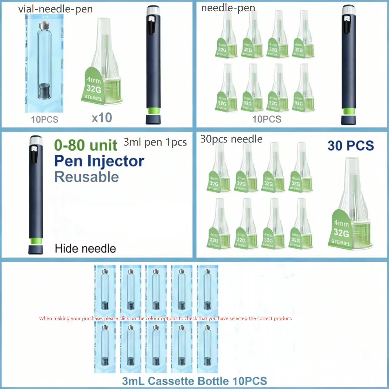 3ml cartridge / accessoires / draagbare 80-eenheden persoonlijke herbruikbare pen (klik op de optie om te kiezen)