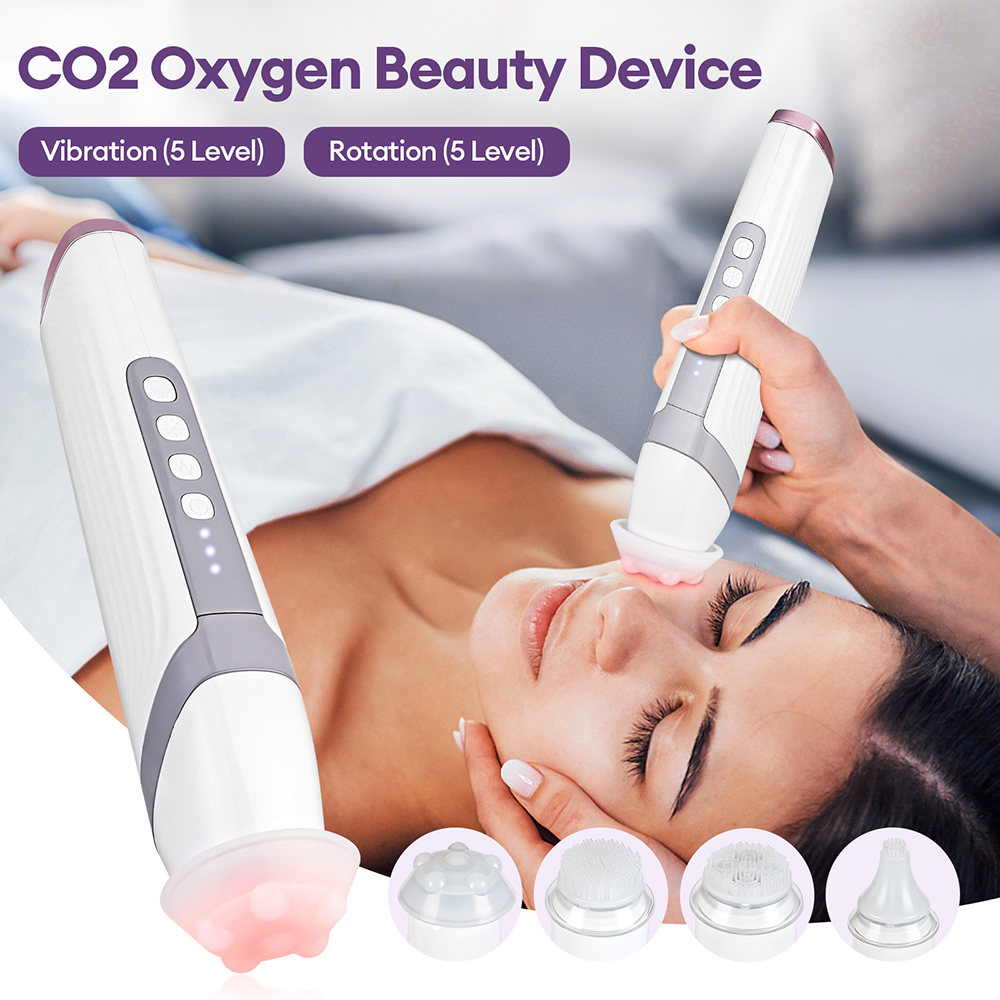 Caneta bolha de co2 com 4 pontas, limpeza facial da pele aquática, dispositivo de beleza spa, cápsulas de co2, massageador portátil, máquina facial de bolha de oxigênio