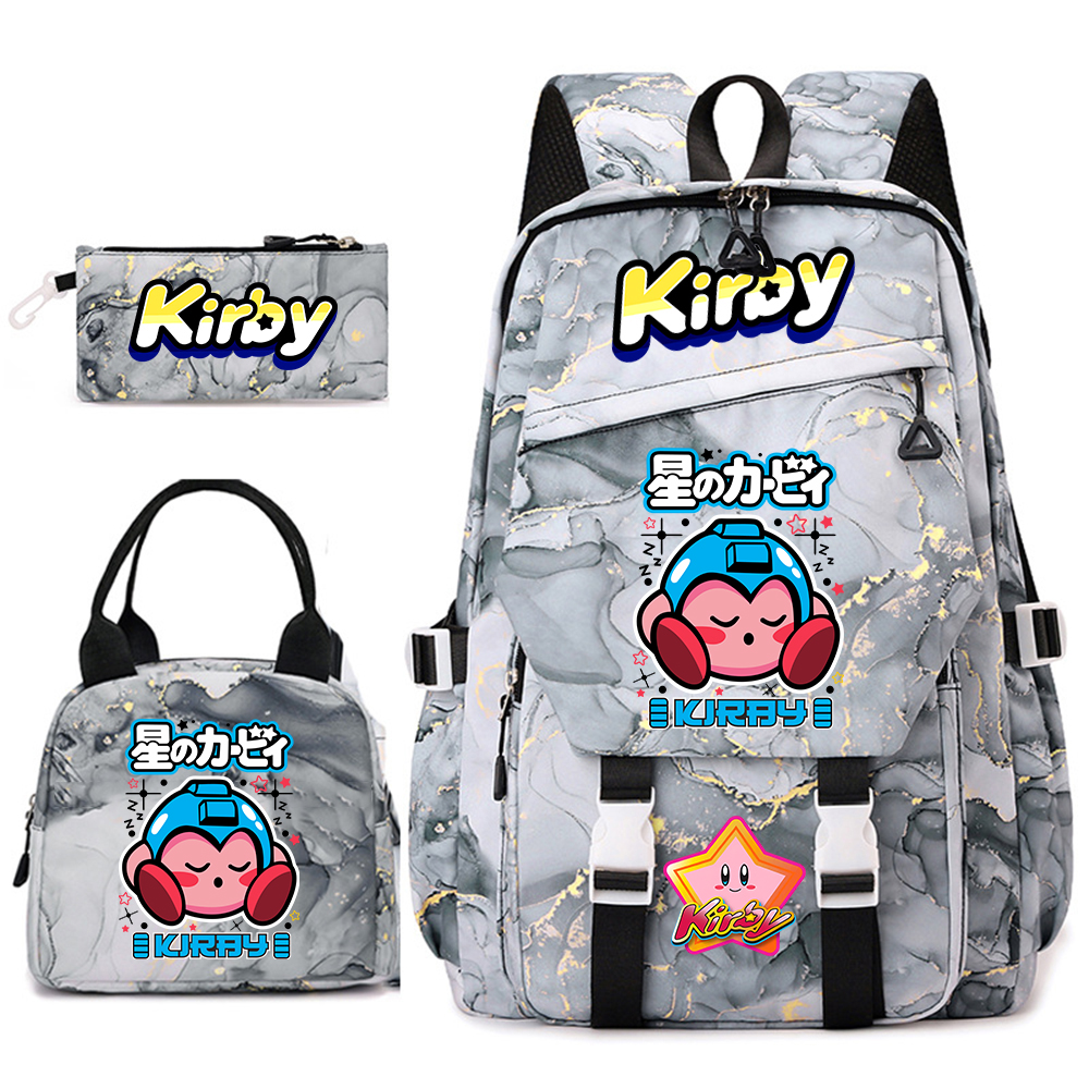 Ensemble de sacs à dos pour étudiantes avec imprimé Kirby, sac à déjeuner et trousse à crayons, sac à dos scolaire léger