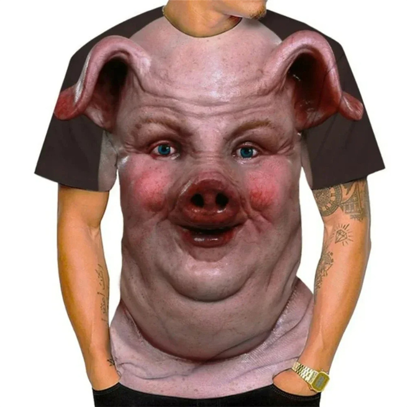 Camisetas de Verano con Estampado 3D de Cerdo Gordo, Camisetas Holgadas de Moda Urbana de Manga Corta para Hombre, Camisetas Divertidas con Gráficos de Animales