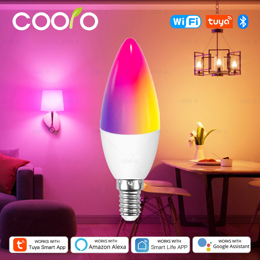 Tuya Wifi E14 キャンドルランプアプリ制御スマート電球 Bluetooth RGB + CW LED ライト調光可能なクリスタルグループランプは Alexa Google で動作します