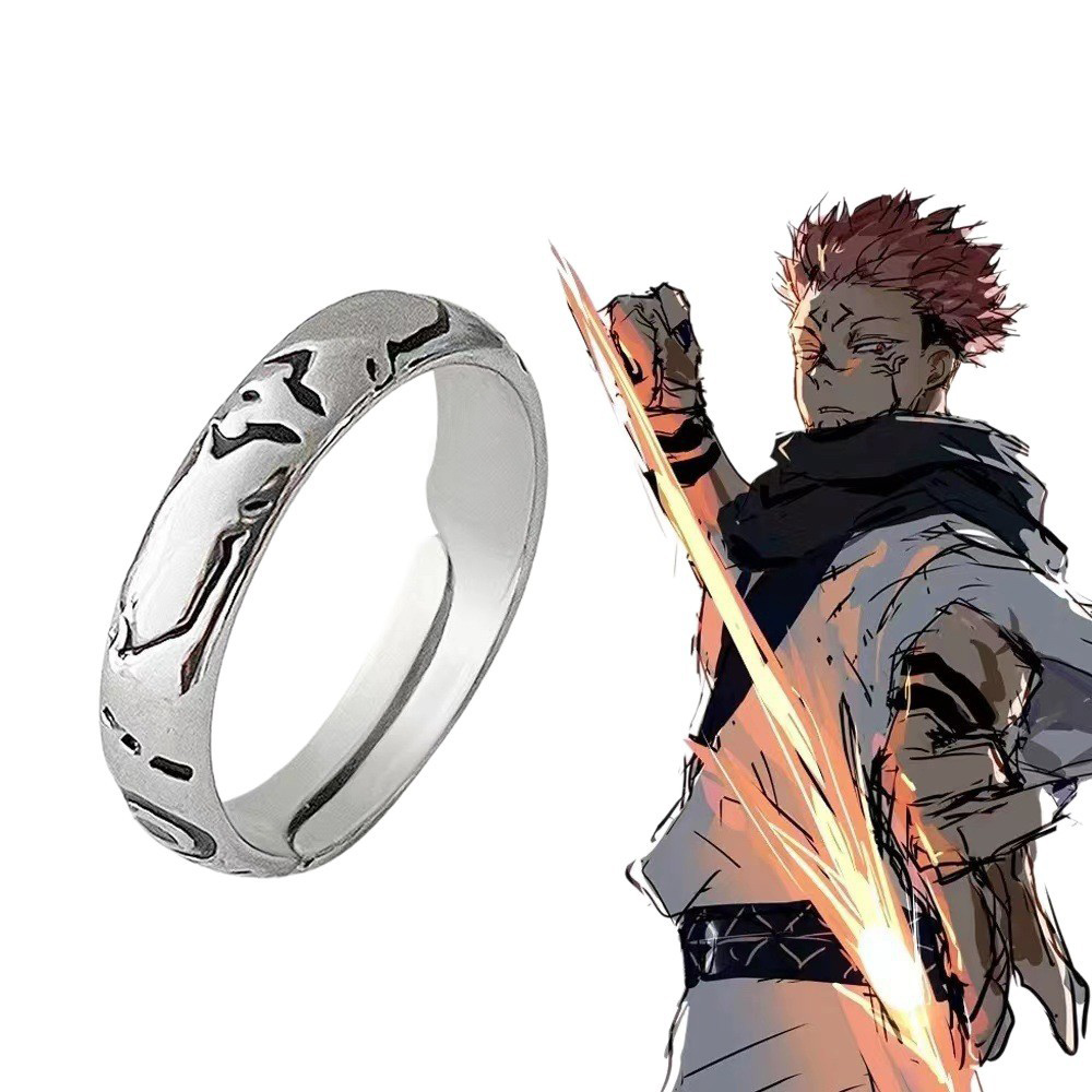 Anime jujutsu kaisen ryomen sukuna itadori yuji anel cosplay abertura de metal ajustável unissex anéis jóias prop acessórios presente