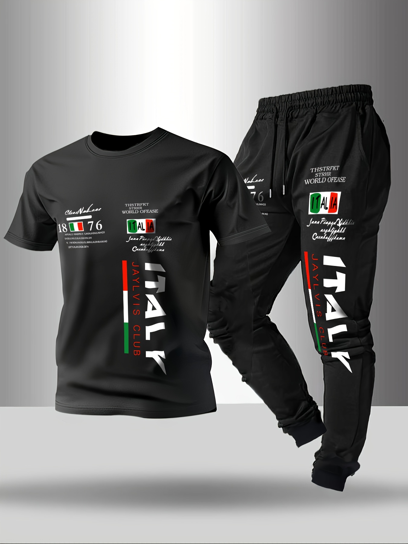 Summer fashion men's Italian letter print breathable and comfortable round neck T-shirt and pants set outdoor casual wear
