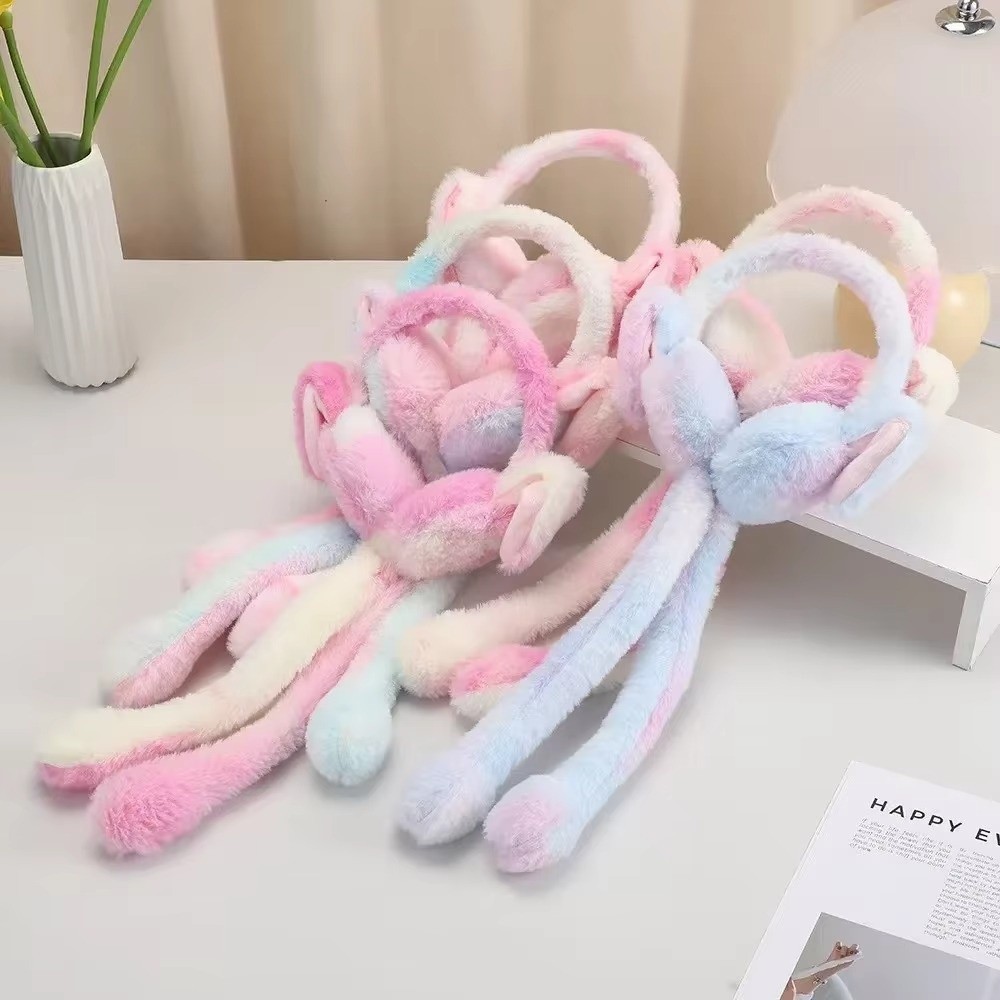 Cute Rabbit Ear Muffs Soft Colorful Winter Warm Earmuffs Moving Jumping Ears Ear Protection Cover for Women Girls