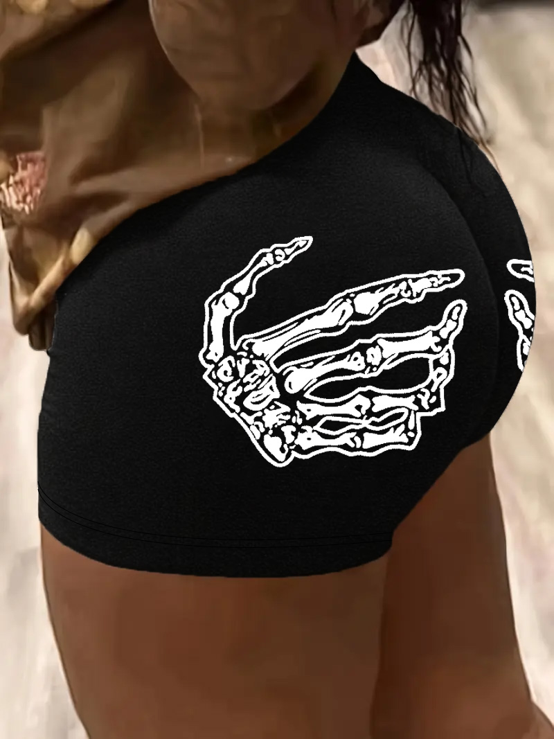 Cycling Sports Short Leggings Black Palm Print Yoga Shorts Sports Fitness 3/4 Length Sexy Butt Lifting Workout Pants Gym Shorts