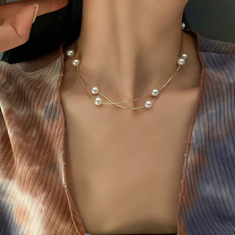 JOKpop-Collier ras du cou en perles doubles pour femme, bijoux gothiques, pendentif sur le cou, document en or, 2022