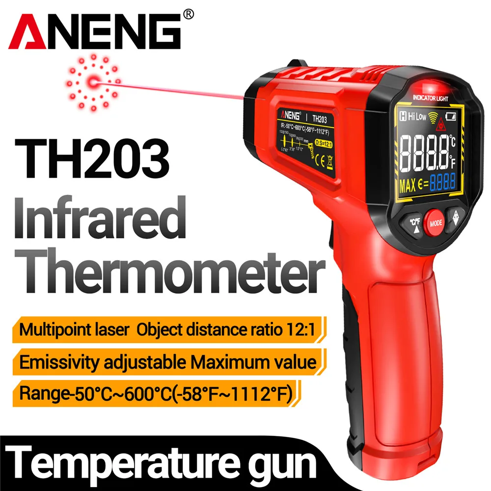 赤外線温度計 TH203 放射率調整可能 非接触温度計 50 ° C~600 ° C型パイロメーター赤外線湿度計工業用家庭用