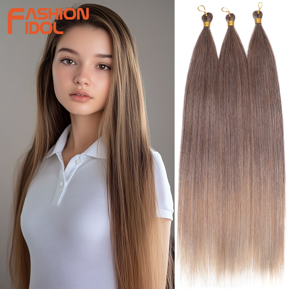 28 Polegada 3 pçs 300g yaki em linha reta pônei feixes de cabelo tranças de crochê cabelo sintético trança ombre marrom crochê extensão do cabelo