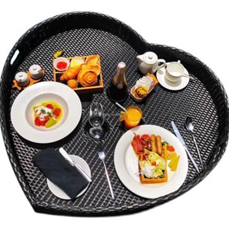 バラ-籐のフローティングトレイ、朝食、お茶、ディナープレート、ホテル、籐のバスケット用