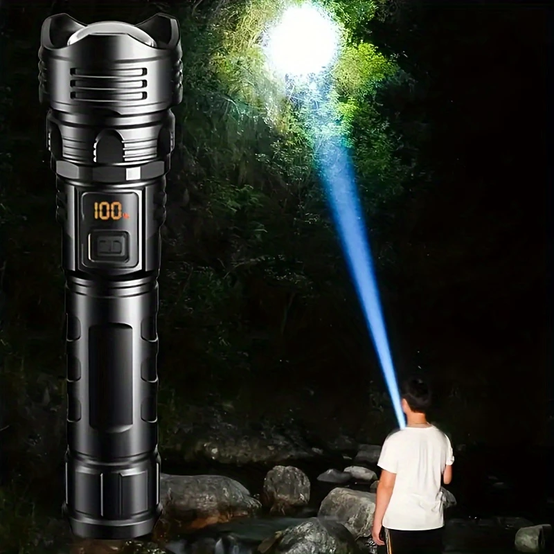 ไฟฉาย LED กําลังสูง - USB ชาร์จ 1000LM, ไฟฉายมัลติฟังก์ชั่น Zoomable สําหรับการตั้งแคมป์กลางแจ้ง, ฉุกเฉิน (กันน้ํา)