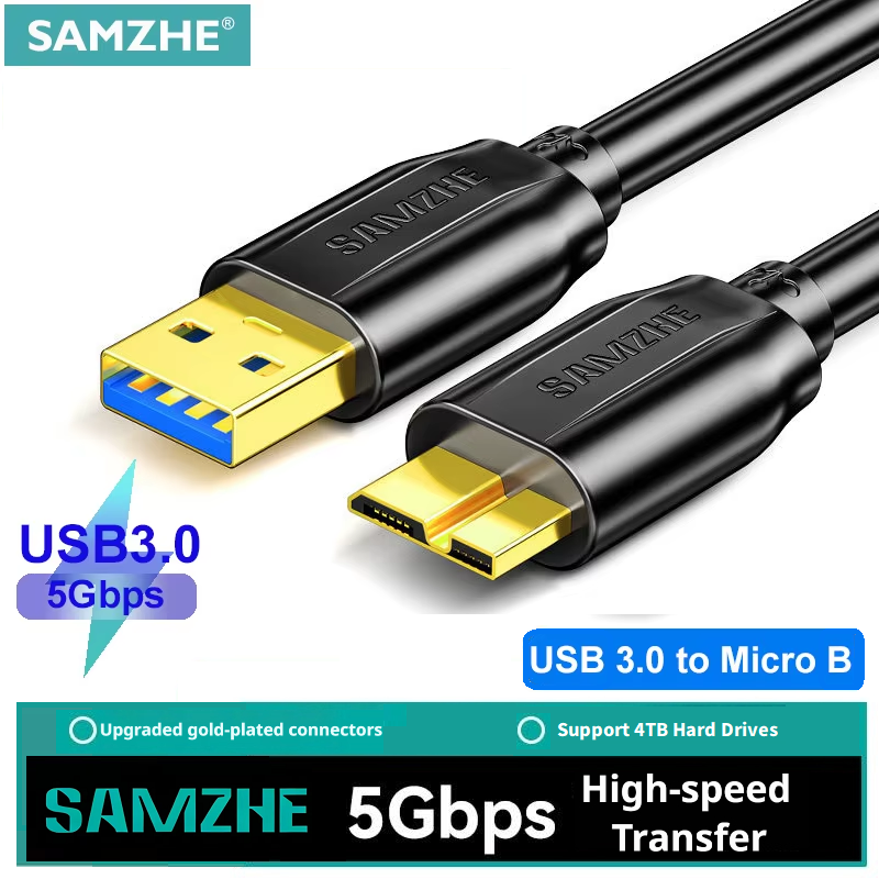 SAMZHE Kabel Eksternal Hard Drive USB Kabel B Mikro Kabel HDD Kabel Data Mikro Kabel Sata SSD untuk Kabel USB 3.0 Micro B Hard Disk