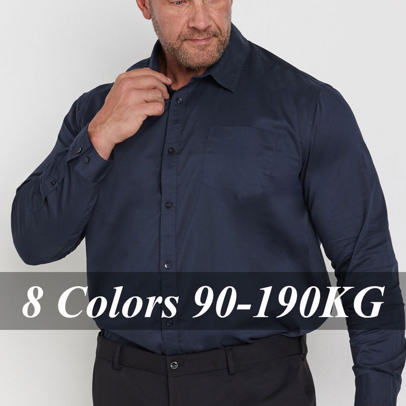Męska koszula z długim rękawem plus size 60-190KG, dopasowane topy, biznesowa klasyczna podstawowa formalna koszula wizytowa, duże rozmiary, odzież męska.