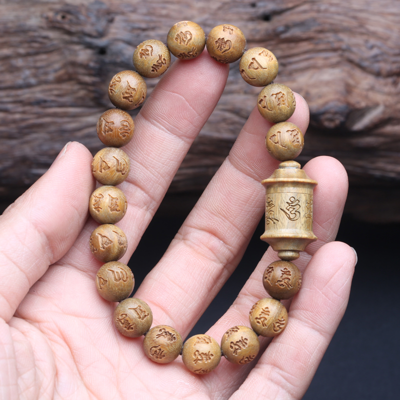 Gelang manik-manik kayu cendana alami autentik 12mm x 12mm uniseks 18 "gelang kayu Tibetan