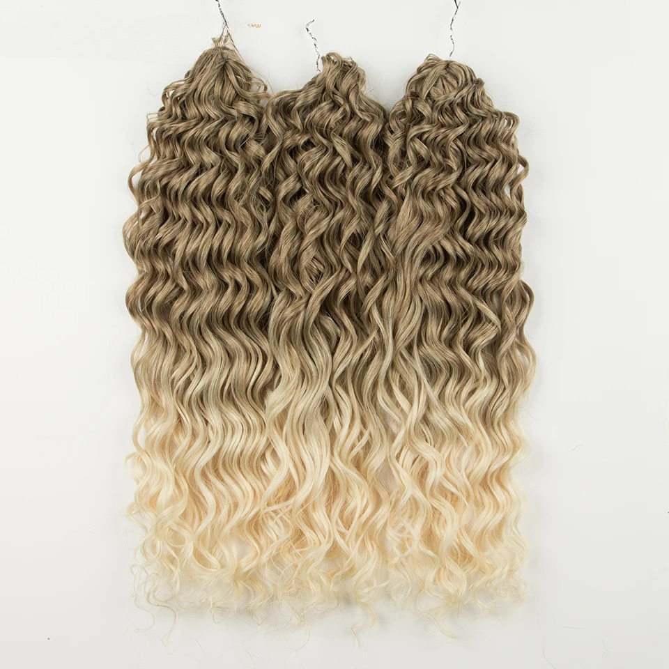 Włosy Syntetyczne Deep Wave Twist Crochet Braids Ombre Kręcone Włosy z Włókna Odpornego na Wysokie Temperatury do Zaplatania Przedłużane Włosy