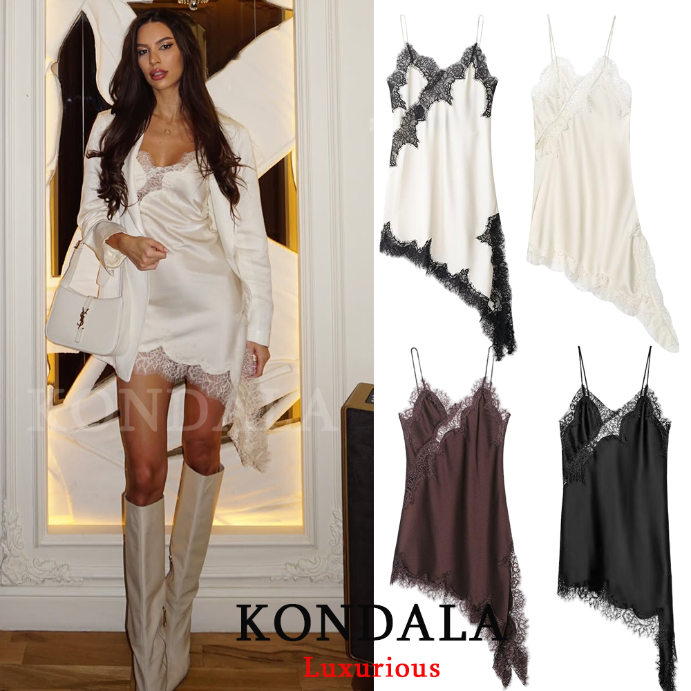 KONDALA Navidad Año nuevo vestido de fiesta de encaje para mujer camisola con cuello en V vestido Midi sin espalda moda 2025 Y2K vestido de noche para chica