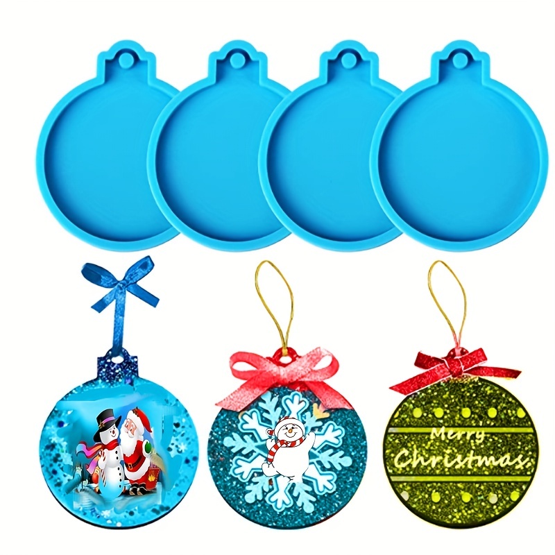 Weihnachtsharzformen aus Silikon, 4 Stück Weihnachtsschmuck, runde Form, Anhängerformen für Epoxidharz, Actvty Epoxidgussformen