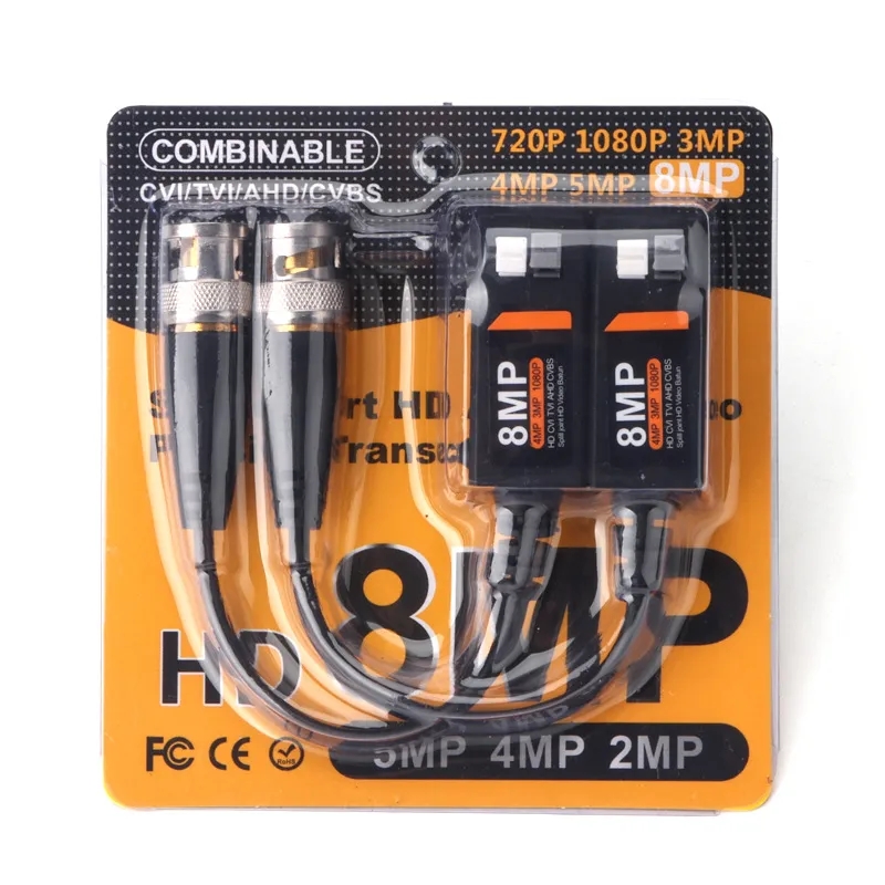 Balun vidéo passif 8MP, 5 paires, émetteur-récepteur à paire torsadée épissée pour caméra 2MP 5MP 8MP AHD CVI TVI CVBS