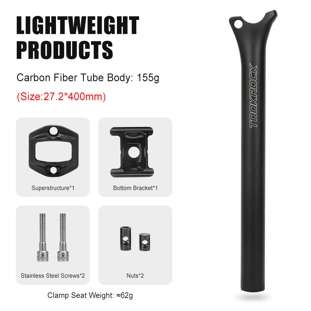 TOSEEK Carbon-Sattelstütze 27,2 31,6mm Länge 400mm Matt Schwarz MTB Rennrad Sattelstütze Fahrradteile MTB Carbon Kanu