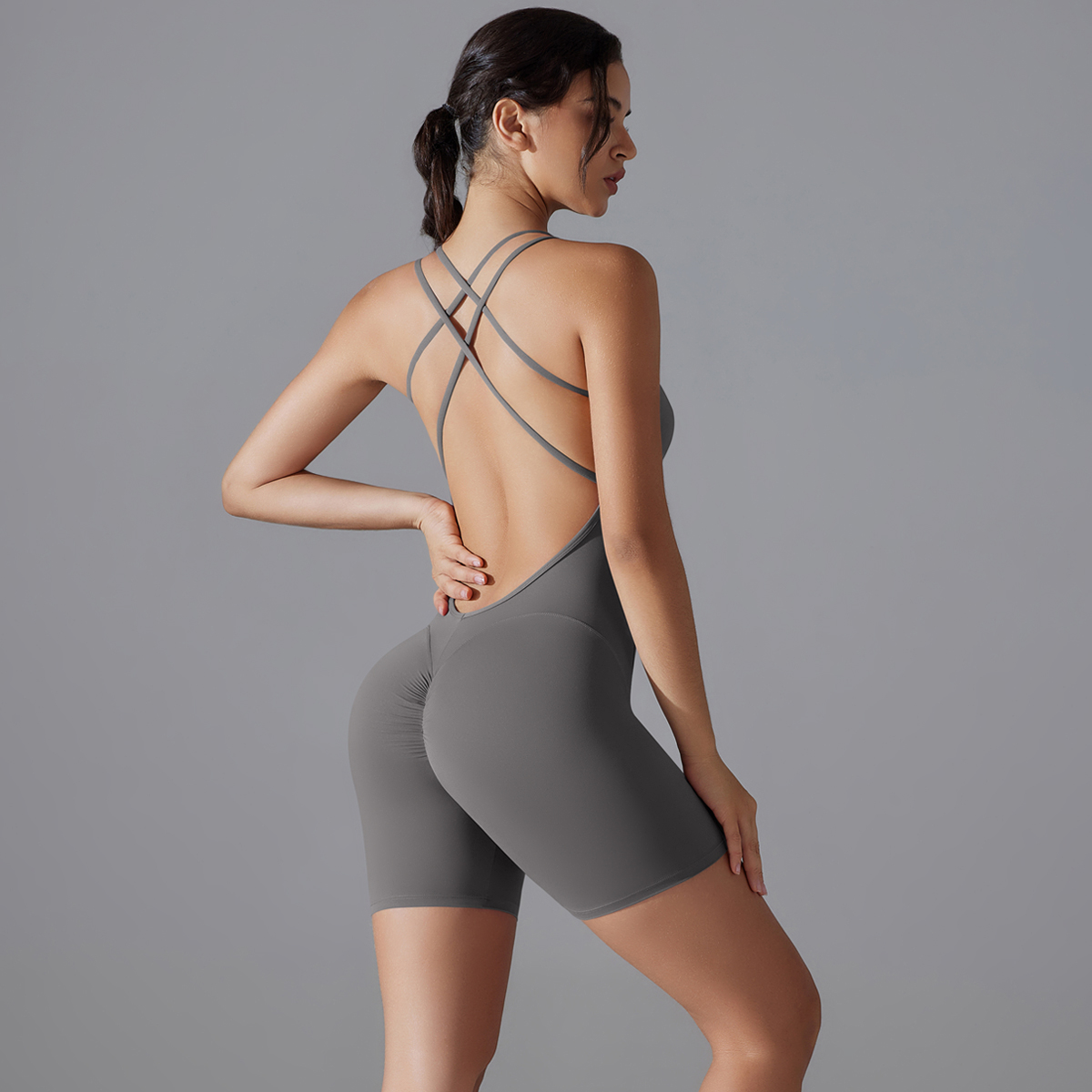 Conjunto de Yoga para mujer, mono ajustado deportivo con espalda descubierta, pelele para realzar el trasero, mono corto para gimnasio y Fitness, conjunto de una pieza