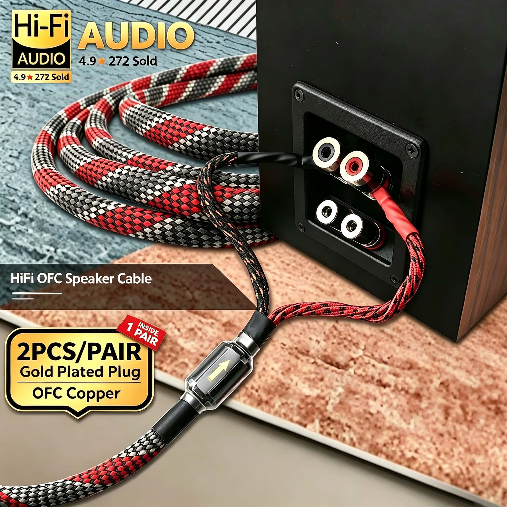 1 Paar Sauerstofffreies Kupfer (OFC) Audio HiFi Lautsprecherkabel, High-End Verstärker-Lautsprecherkabel mit Bananen- und Spatenstecker