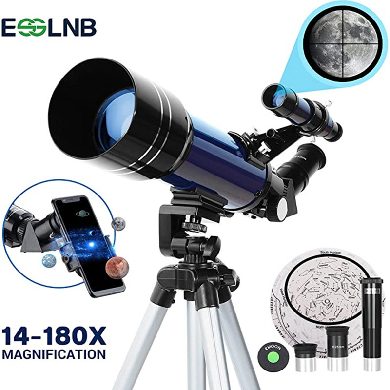 Teleskopy refrakcyjne z przysłoną 70 mm (15X-180X) dla początkujących astronomii, przenośny teleskop podróżny z adapterem do telefonu