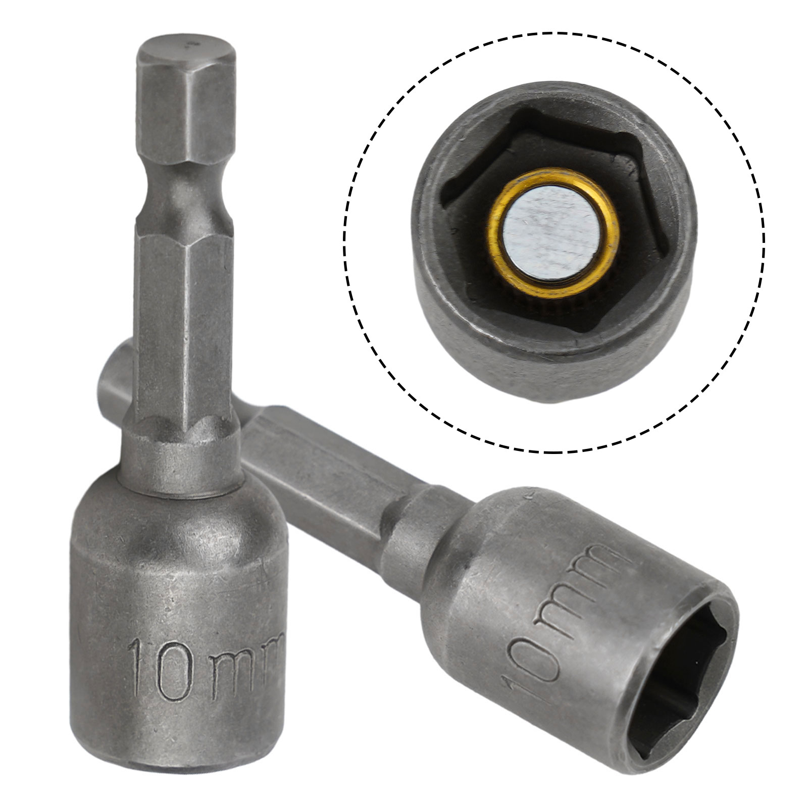 Soket obeng magnetik, 2 buah 1/4 inci batang Hex magnetik 6/7/8/9/10/11/12/13mm untuk bor listrik obeng peralatan tangan