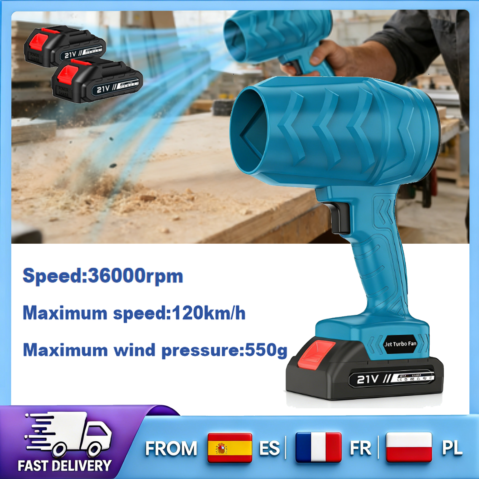 Soplador de Hojas Inalámbrico de Alta Potencia, 36000 RPM, Herramienta de Limpieza para Exteriores, Secador Eléctrico Portátil de 550g para Eliminar el Polvo del Patio