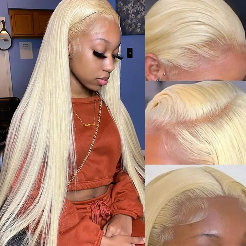 13X4 13X6 HD Transparan Penuh Frontal Renda 613 Berwarna Pirang Lurus Rambut Manusia Wig Renda Depan Wig untuk Wanita 40 46 Inci