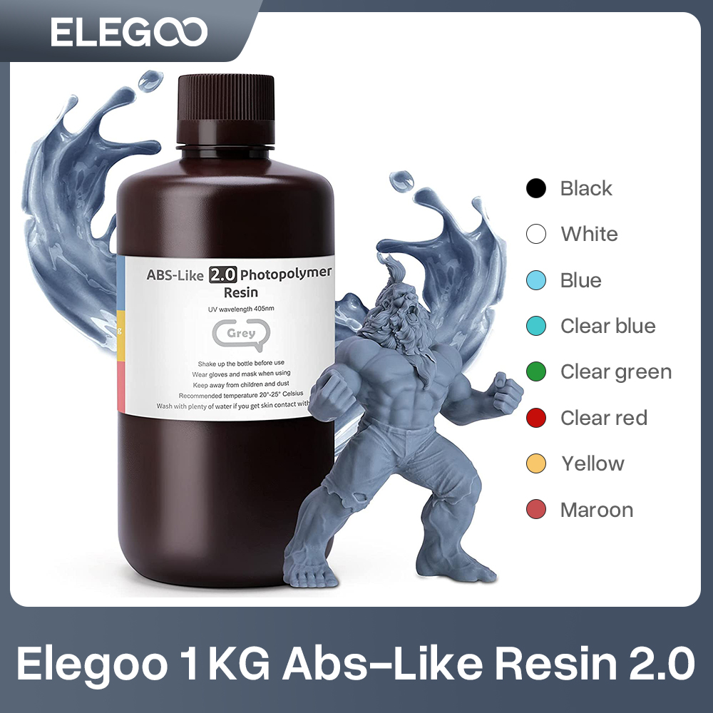 ELEGOO Resina per stampante 3D ABS-Like 2.0 1000g Grigia, Resina per stampa rapida e precisa 405nm LCD UV-Curing per stampante 3D LCD