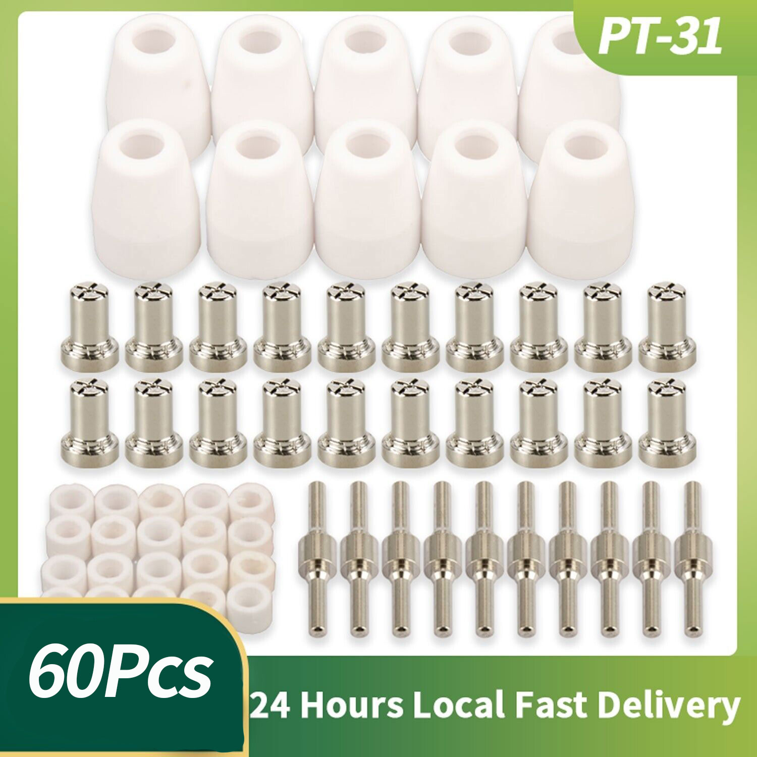 Cortador prolongado do plasma do níquel, pontas do elétrodo, copo chapeado, consumíveis para PT-31, CUT40, CUT50, LGK40, HYC410, 60pcs