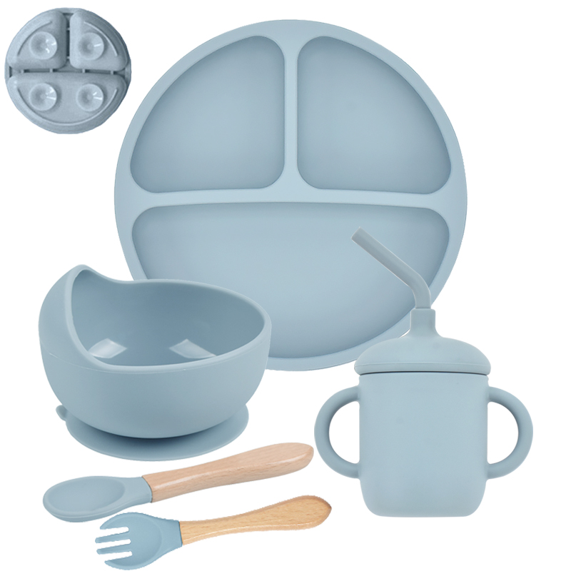 5 pçs/set bebê macio silicone utensílios de mesa criança alimentação prato otário tigela colher garfo conjunto crianças pratos antiderrapante conjunto de louça