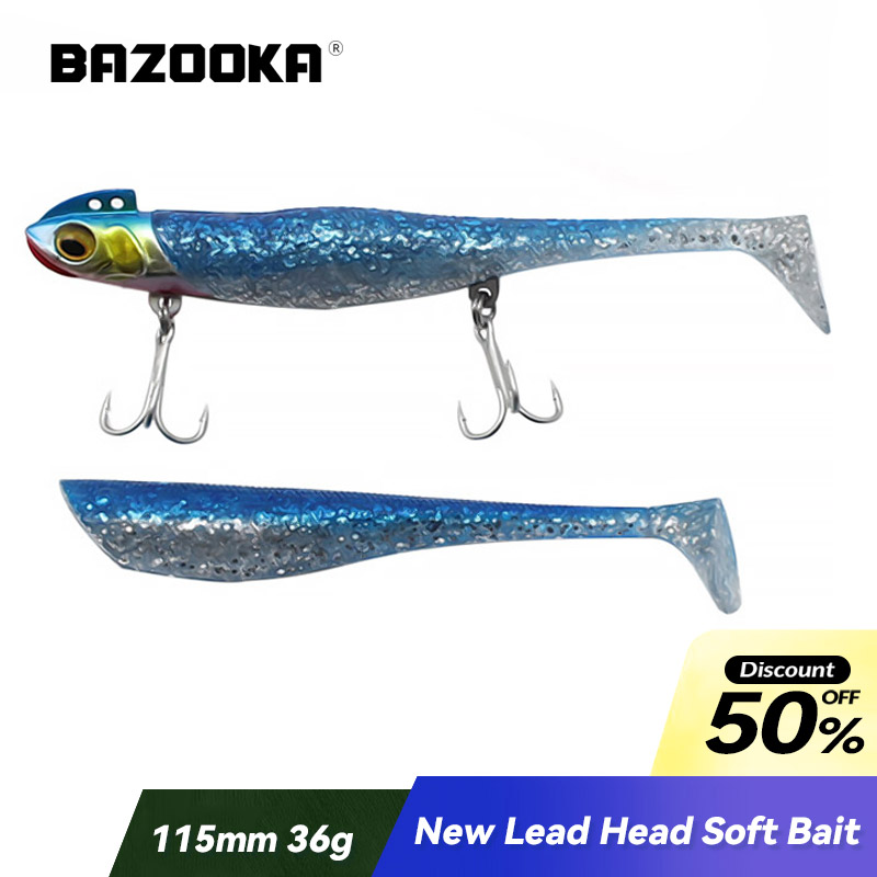 Bazooka-Ensemble de leurres souples à longue queue en T pour la pêche, appâts coulants pour poisson plat, 115mm, 36g, haute qualité, 2 pièces