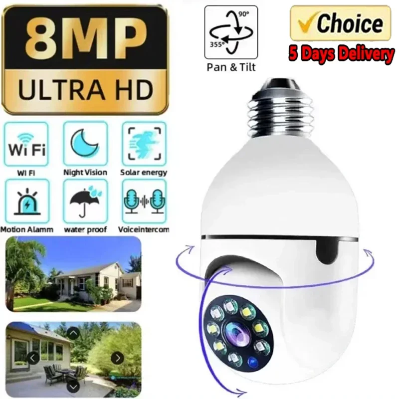 Kamera IP E27 Wifi 8MP Bezprzewodowe wewnętrzne kamery monitorujące HD Domowy kolorowy monitor na całą noc Inteligentne śledzenie bezpieczeństwa 4X Digital