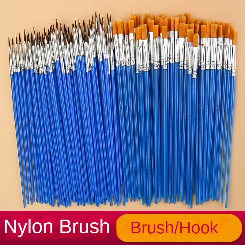 10/20/50 pçs pincéis de pintura conjunto arte redonda cabelo plano náilon escova de pintura caneta para óleo acrílico aquarela escola arte suprimentos