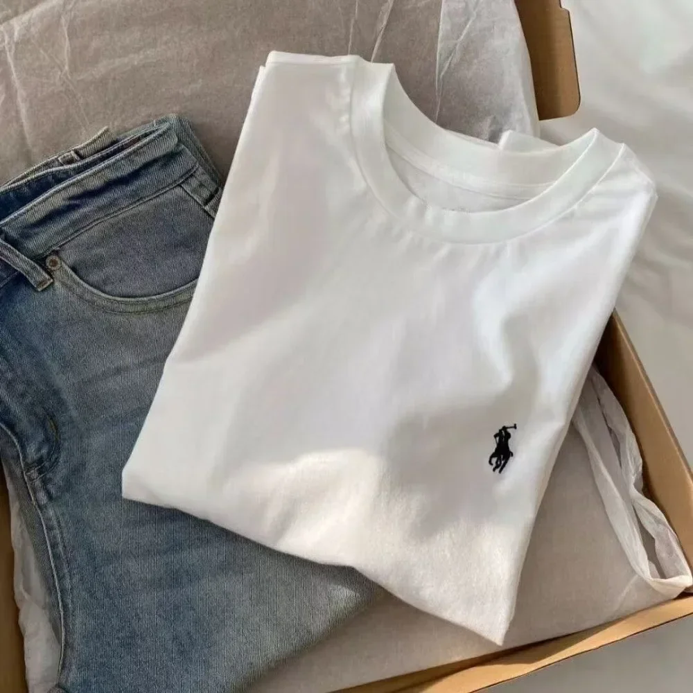 2025 Summer New Pony printed T-shirt Men's and Women's Same Pure Cotton Round Neck Versatile Loose Couple Short Sleeves
