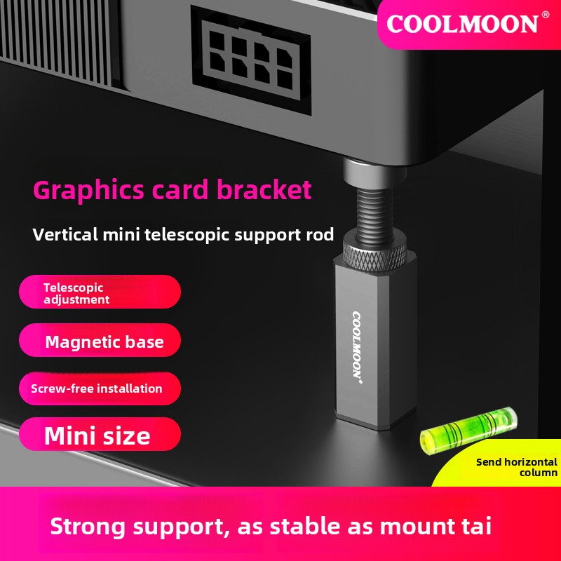 Braket Penyangga Kartu Grafis Vertikal Penyangga GPU Dapat Disesuaikan Magnetik Aluminium Jack Gunting Dapat Diperpanjang untuk Casing PC Hitam