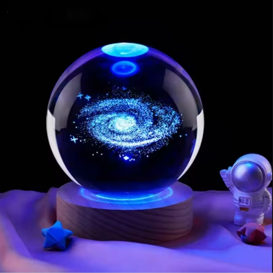Luz LED nocturna, lámpara de mesa con bola de cristal de galaxia, planeta 3D, Luna, luz de noche planetaria brillante, decoración del hogar para dormitorio, regalo de Navidad